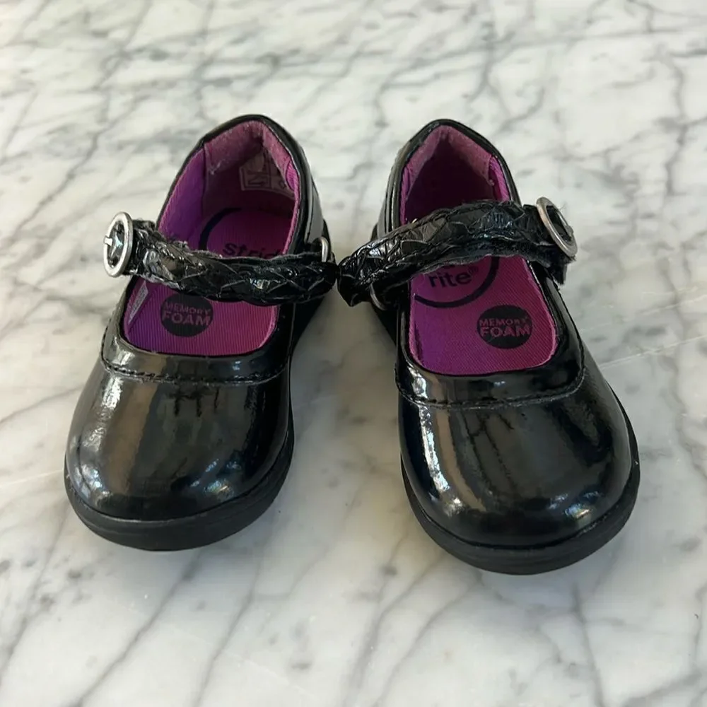Stride Rite Baby Brielle Black Patent Leather Braided Mary Jane Ballet Flat 4.5